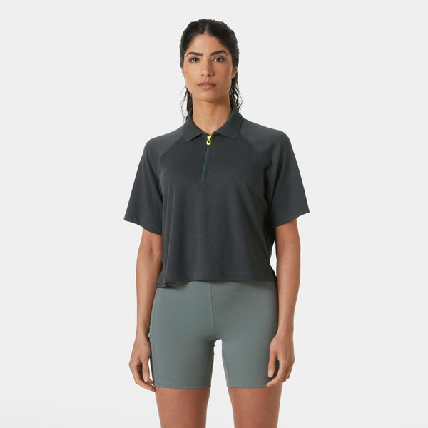 W INSHORE ZIP CROP POLO, EBONY, L