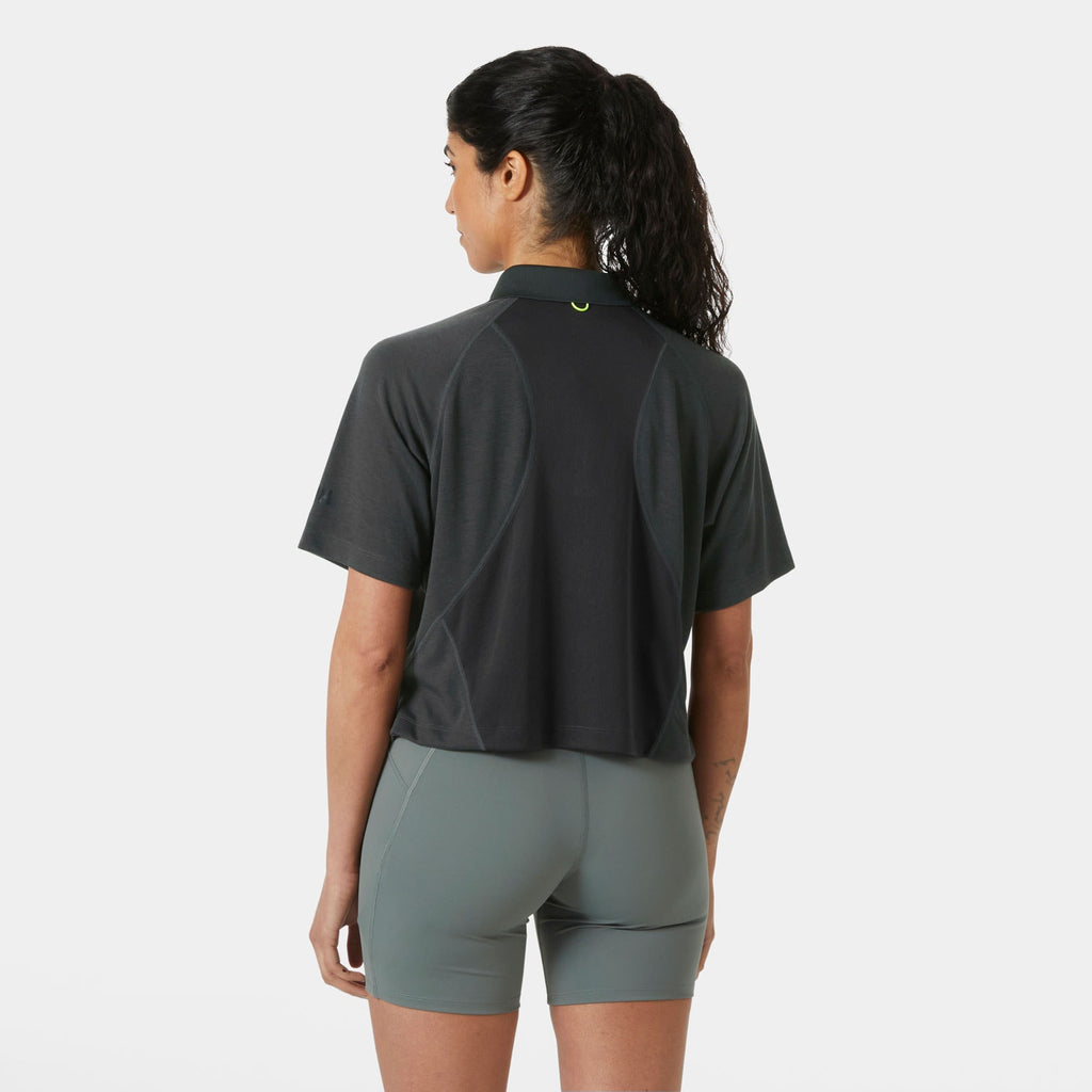 W INSHORE ZIP CROP POLO, EBONY, L