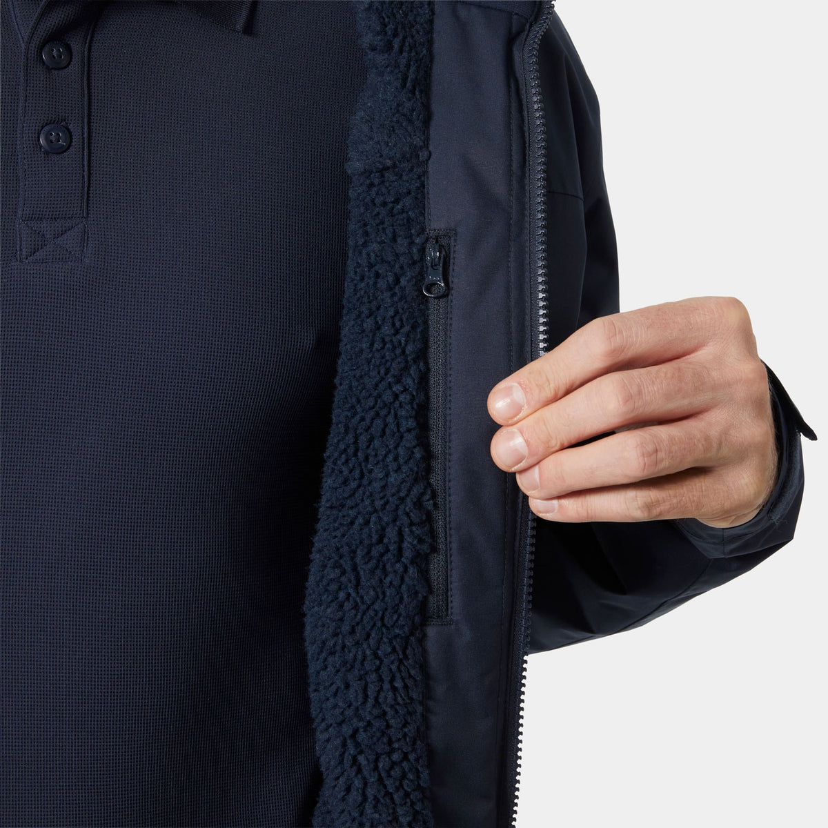 CREW HOODED PILE JACKET, NAVY, XXL
