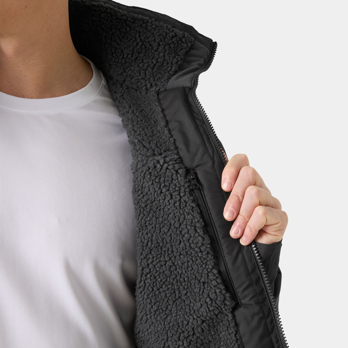 CREW HOODED PILE JACKET, BLACK, XXL