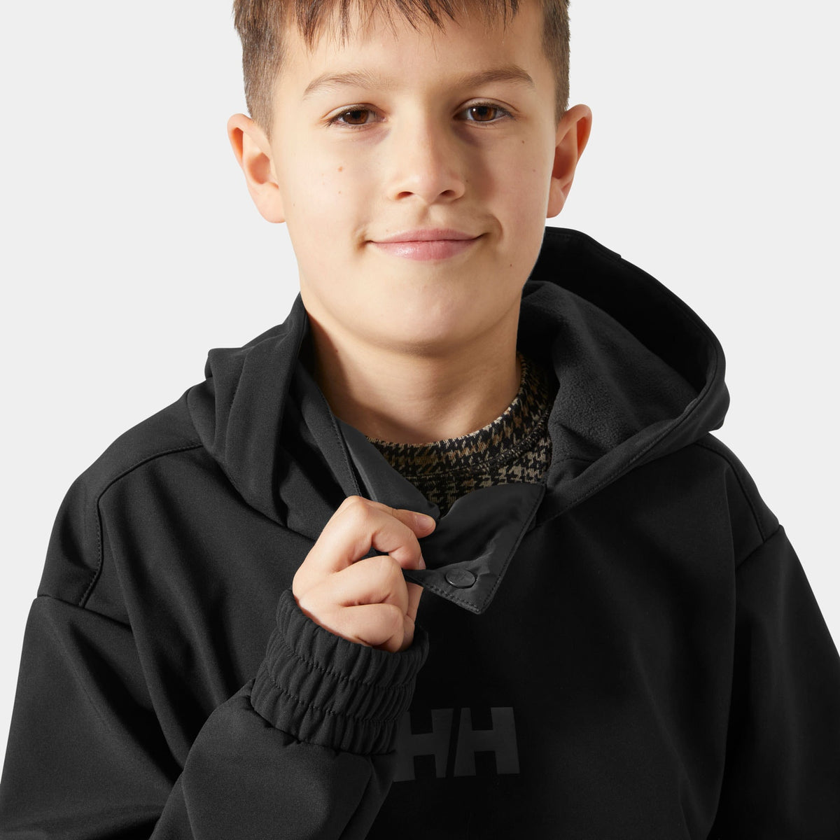 JR POWDER SOFTSHELL HOODIE, BLACK, 140/10