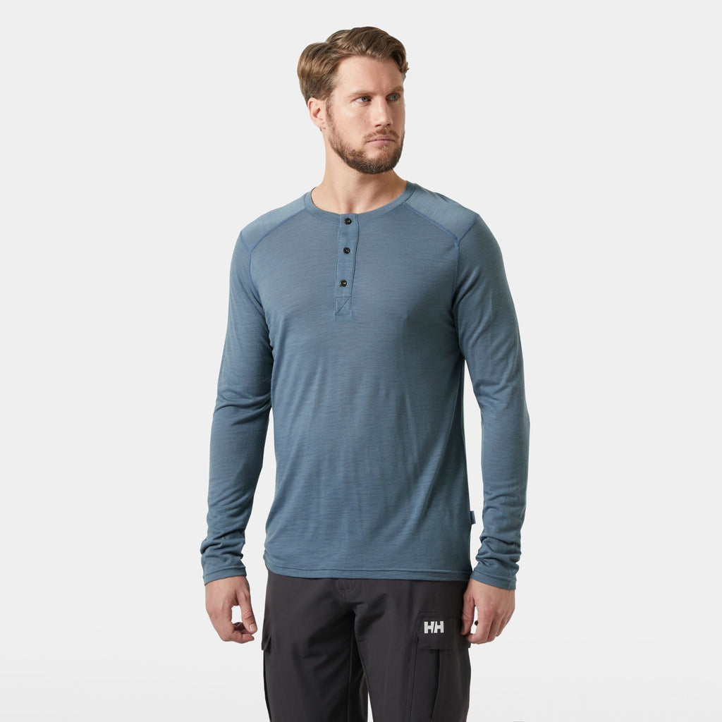 HH DURAWOOL LS HENLEY, WASHED NAVY, L