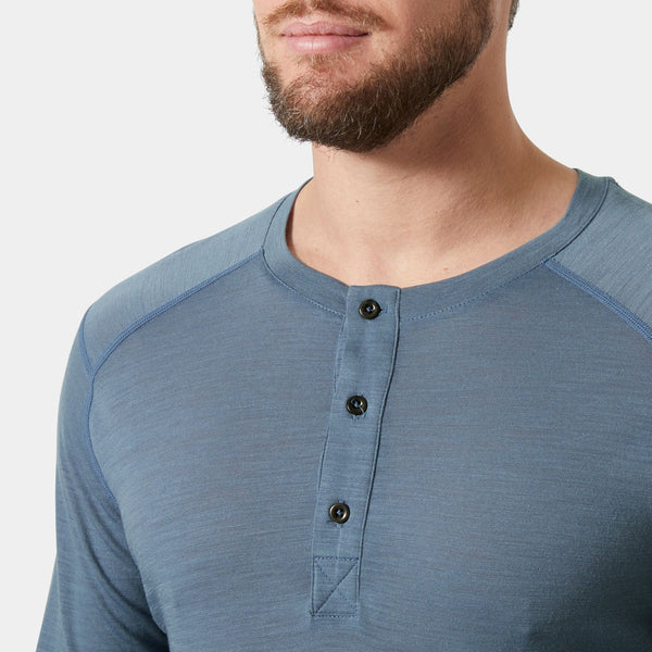 HH DURAWOOL LS HENLEY, WASHED NAVY, L