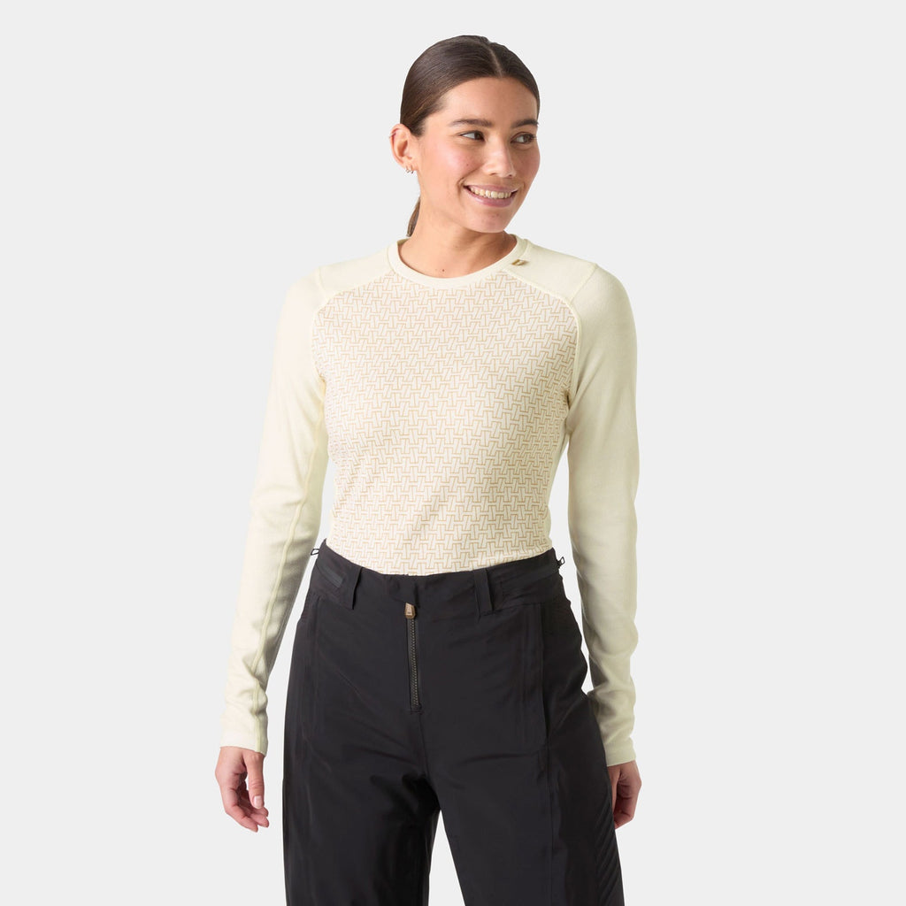 W LIFA MERINO MIDW GRA CREW, SNOW MONOGR, L