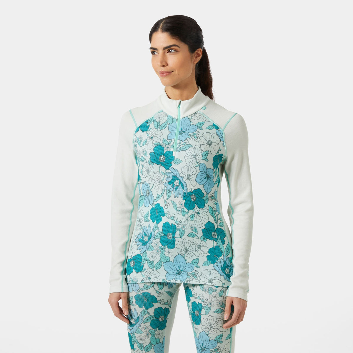 W LIFA MERINO MIDW GRA 1/2 ZIP, SEAFOAM FLO, L
