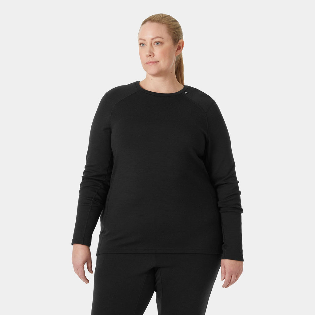 W LIFA MERINO MIDWT CREW PLUS, BLACK, 1X
