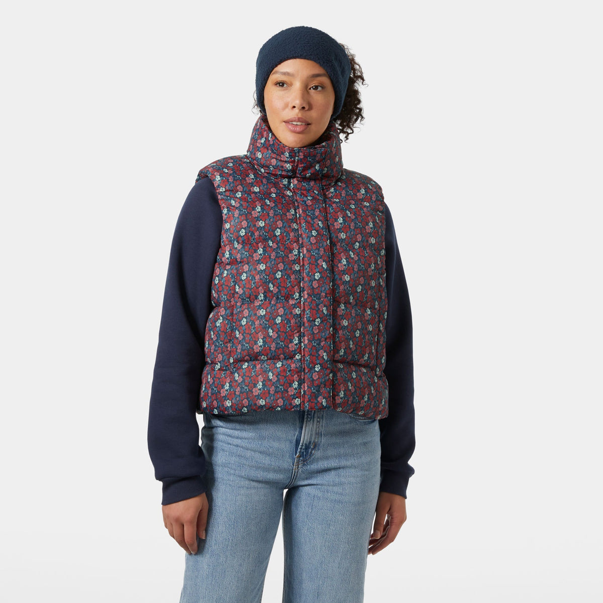 W JADE VEST, NAVY FLORAL, L