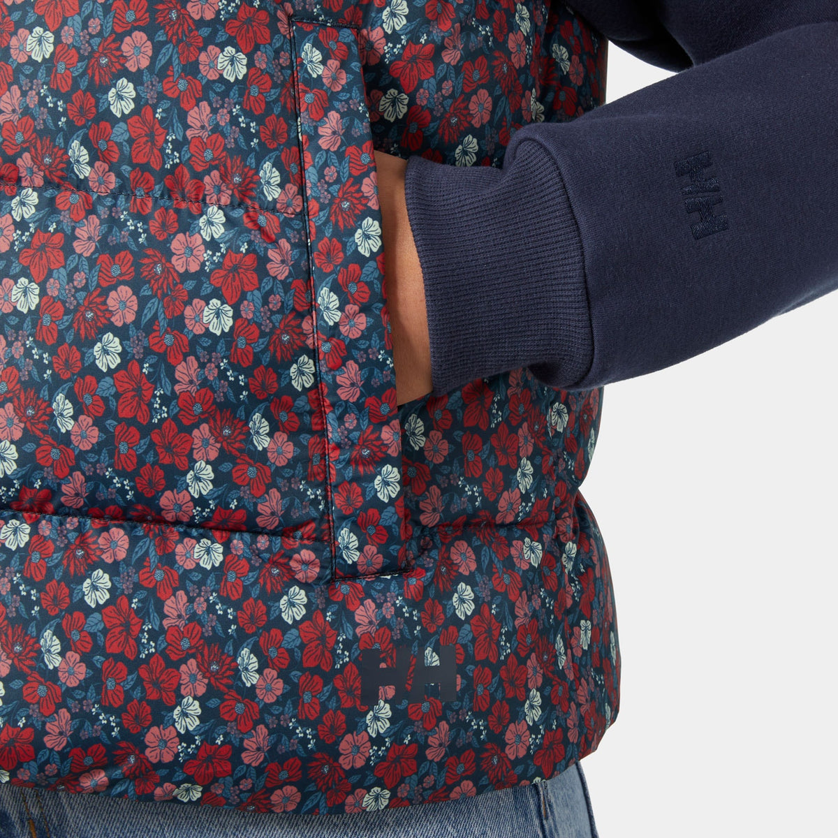 W JADE VEST, NAVY FLORAL, L