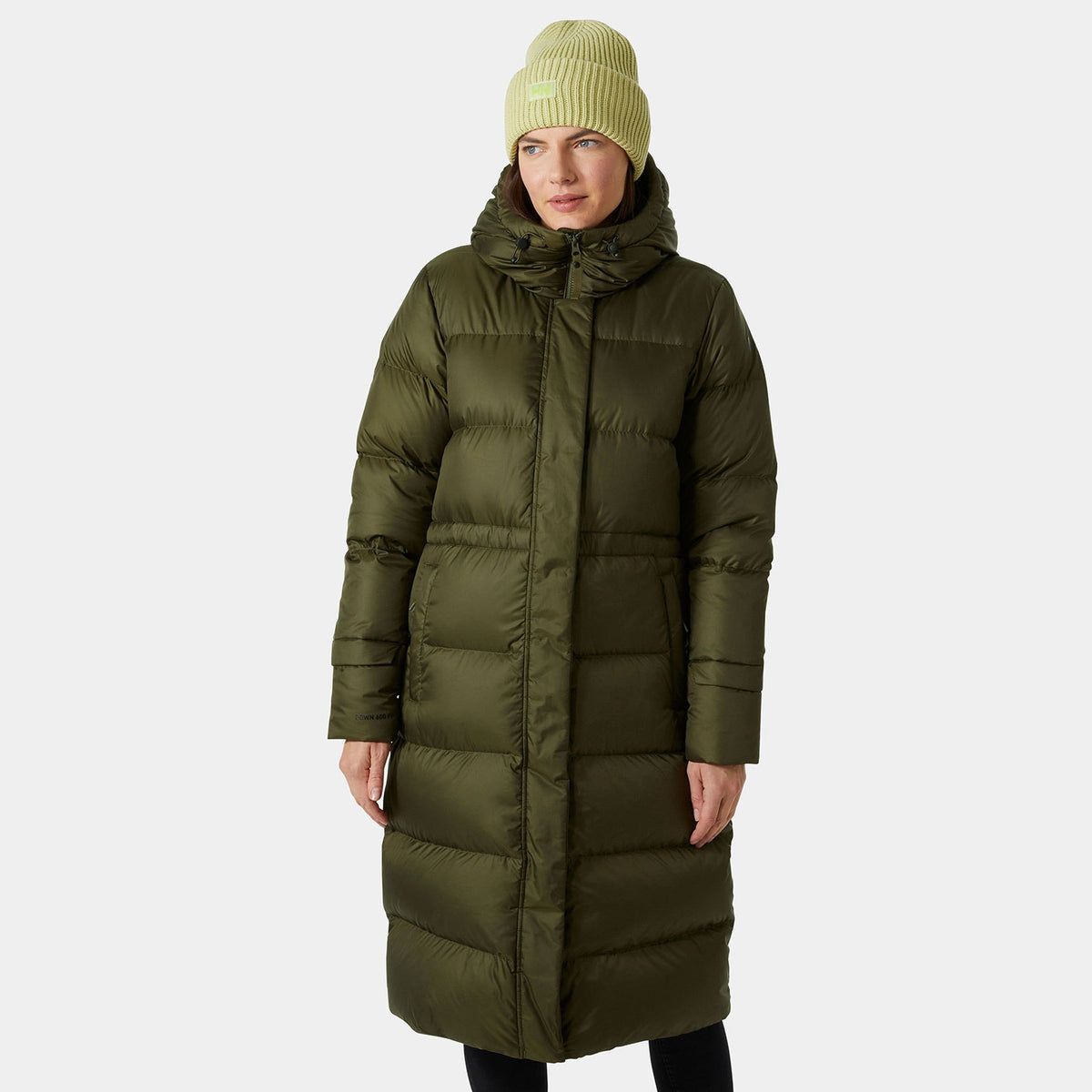 W ESSENCE LONG DOWN COAT, UTILITY GRE, L