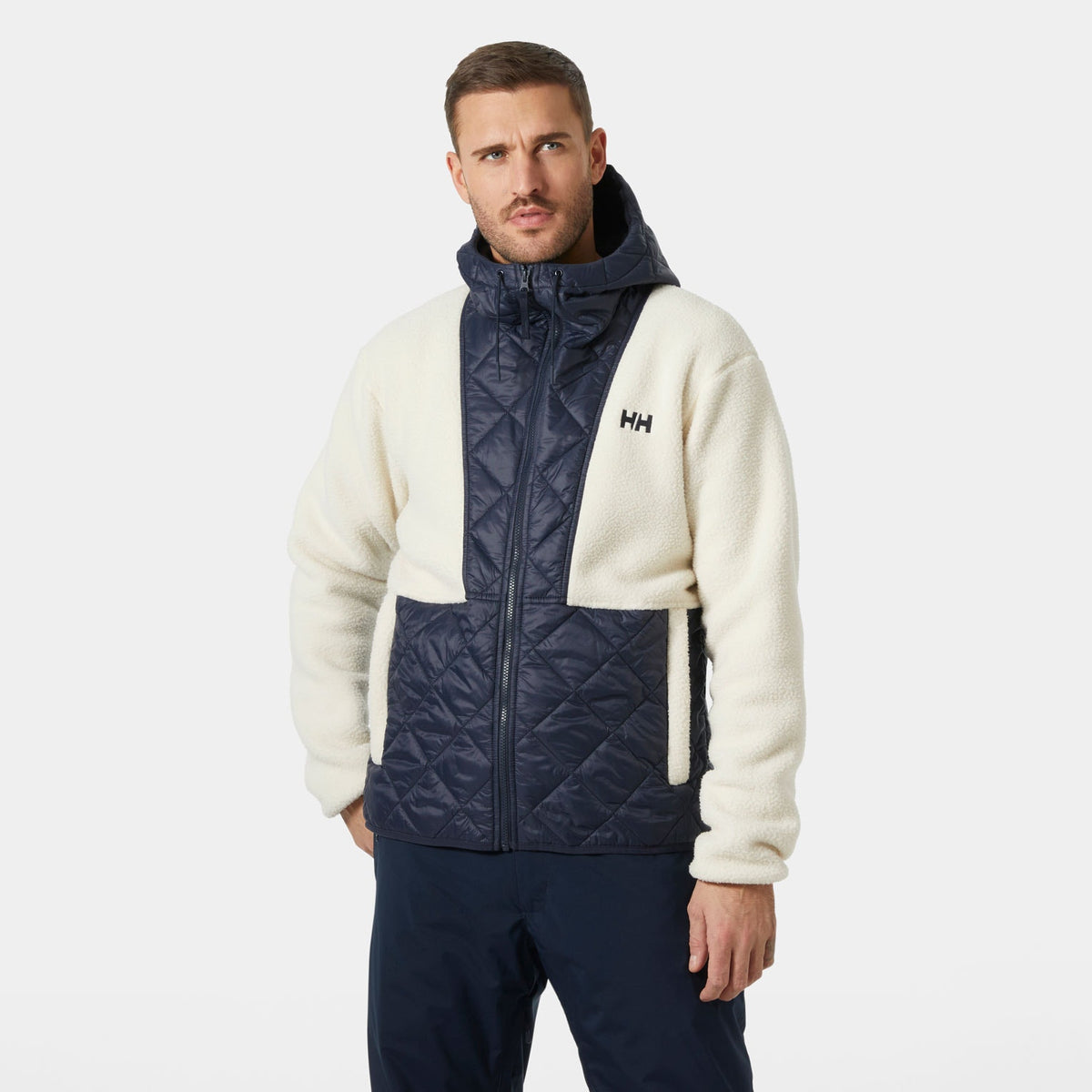 STOWE HOODED HYBRID JACKET, NAVY, XL