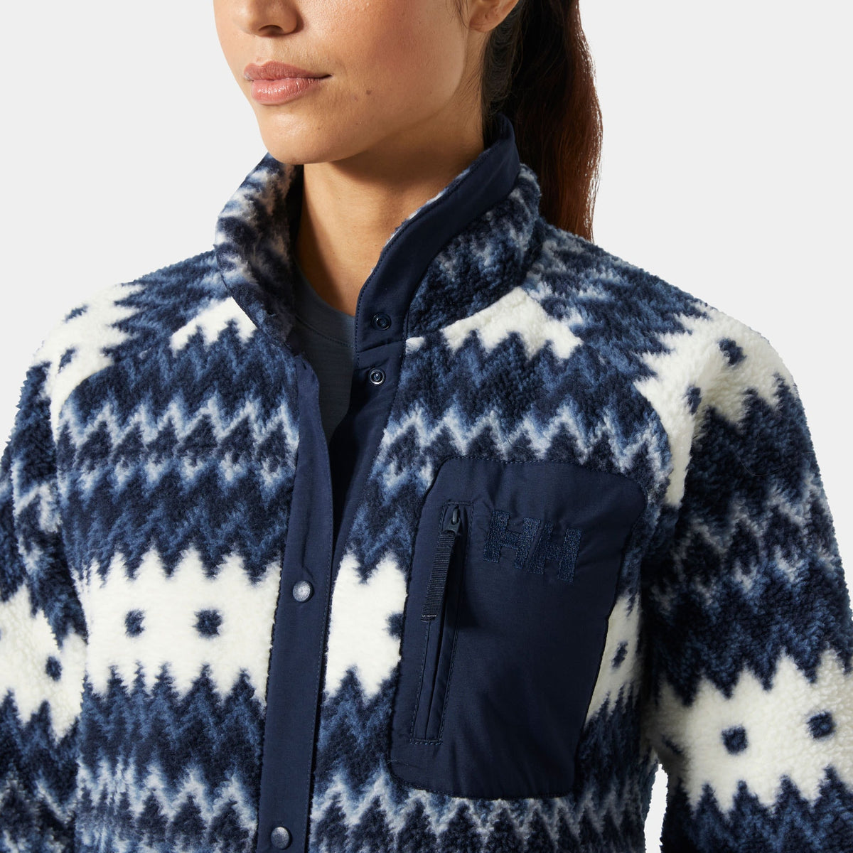 W IMPERIAL PRINTED PILE SNAP, NAVY NORDIC, XL