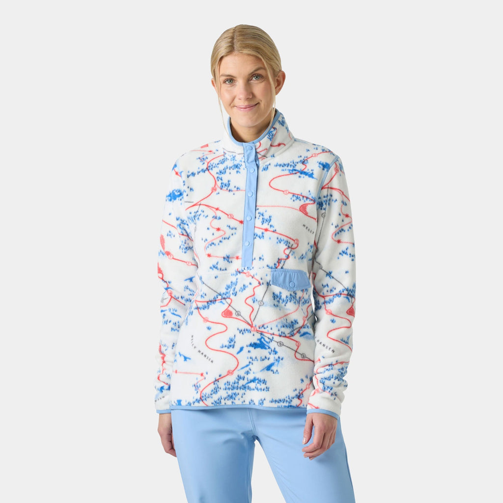 W MARIDALEN PRINTED FLEECE, WHITE SLOPE, L