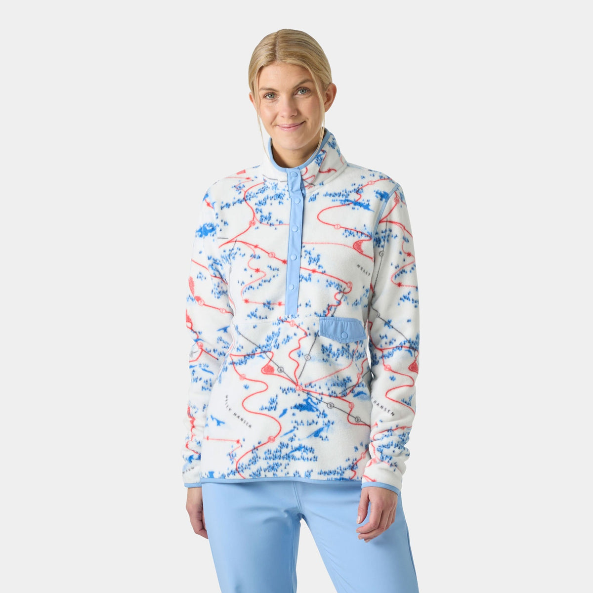 W MARIDALEN PRINTED FLEECE, WHITE SLOPE, L