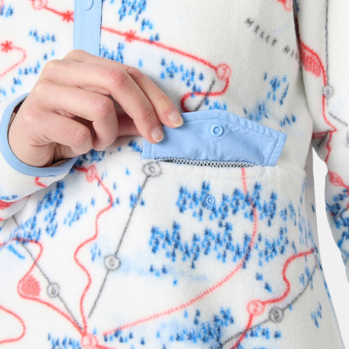 W MARIDALEN PRINTED FLEECE, WHITE SLOPE, L