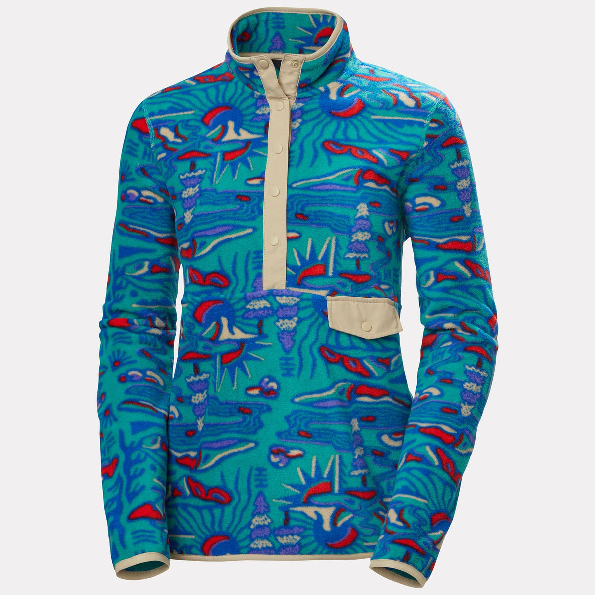 W MARIDALEN PRINTED FLEECE, DARK MINT R, L